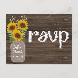 Postal De Invitación RSVP de Madera y girasoles de matrimonio rústico