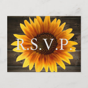 Postal De Invitación RSVP de Madera y girasoles de matrimonio rústico