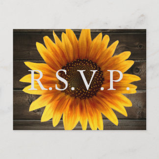 Postal De Invitación RSVP de Madera y girasoles de matrimonio rústico