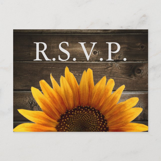 Postal De Invitación RSVP de Madera y girasoles de matrimonio rústico (Anverso)