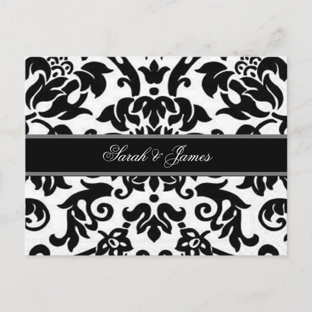 Postal De Invitación RSVP de matrimonio blanco y gris negro (Anverso)