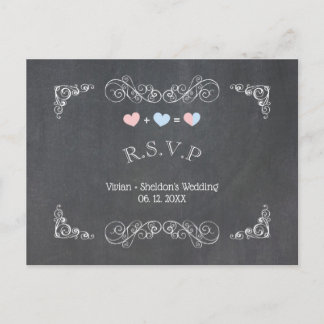 Postal De Invitación RSVP de matrimonio de dos corazones con tablero de