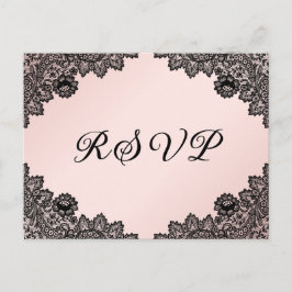 Postal De Invitación RSVP de matrimonio rústico de encaje floral negro 
