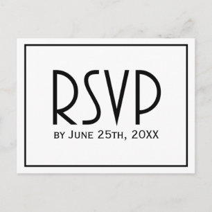 Postal De Invitación RSVP de matrimonio simple clásico negro y blanco
