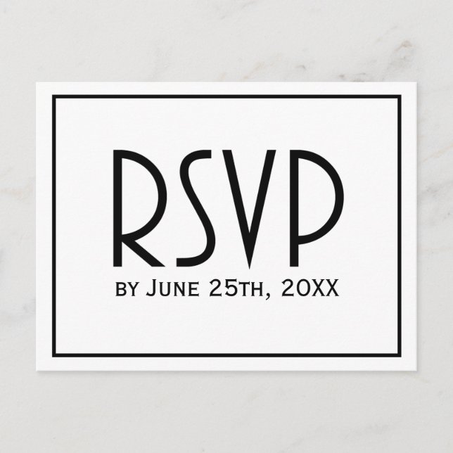 Postal De Invitación RSVP de matrimonio simple clásico negro y blanco (Anverso)