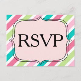 Postal De Invitación RSVP Diagonales Rayas Rosadas y Azules