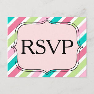 Postal De Invitación RSVP Diagonales Rayas Rosadas y Azules