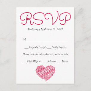 Postal De Invitación RSVP Doodle Corazón Rosa Rojo Fiesta / Boda (Comid