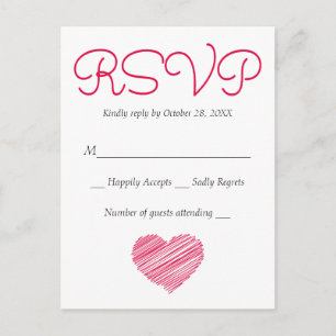 Postal De Invitación RSVP Doodle Corazón Rosa Rojo Fiesta Boda (Sin Com