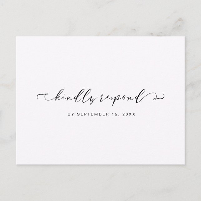 Postal De Invitación Rsvp en blanco y negro con caligrafía Elección de  (Anverso)