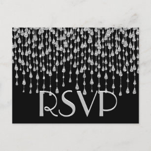 Postal De Invitación RSVP   Estrellas de caída de plata