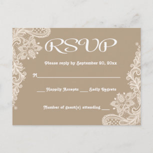 Postal De Invitación RSVP Floral Lace Brown & White Lacy Tan