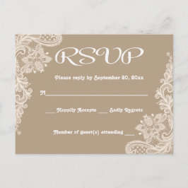 Postal De Invitación RSVP Floral Lace Brown & White Lacy Tan