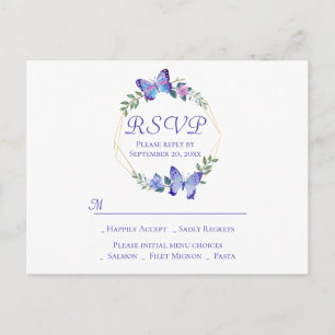 Postal De Invitación RSVP Floral Mariposa Azul de Primavera Mariposas