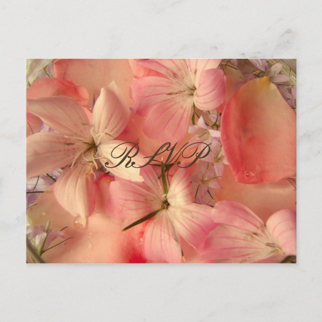 Postal De Invitación RSVP, Flores romanticas rosadas (Anverso)