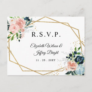 Postal De Invitación RSVP geométrica de floral de oro de la Marina Rusa