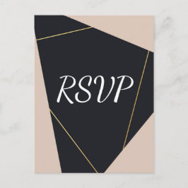 Postal De Invitación RSVP geométrica rosa de color negro y oro
