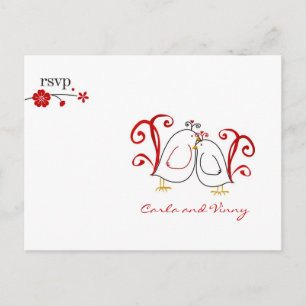 Postal De Invitación RSVP lovebirds y cerezo en flor PC