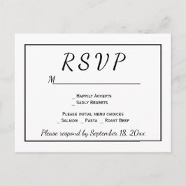 Postal De Invitación RSVP Minimalista de Boda en Blanco y Negro
