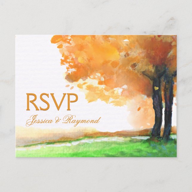 Postal De Invitación RSVP Naranja de otoño coincidente con RSVP Boda Po (Anverso)