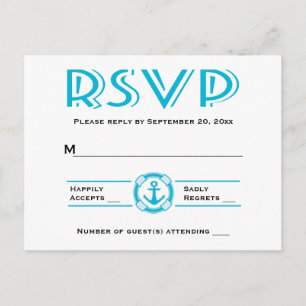 Postal De Invitación RSVP Náutico Ancla de Barco Turquesa Playa