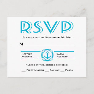 Postal De Invitación RSVP Náutico Azul Turquesa Ancla de Barco Playa