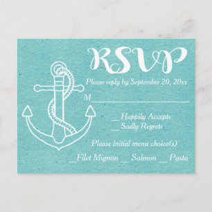 Postal De Invitación RSVP Náutico Azul Turquesa Ancla de Barco Verde Az