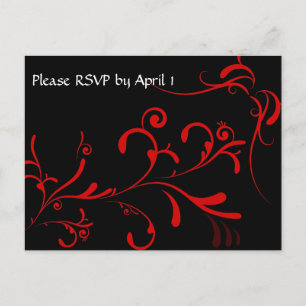 Postal De Invitación RSVP negro, acento rojo