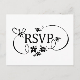 Postal De Invitación RSVP PostCard - Floral de brillo negro y blanco