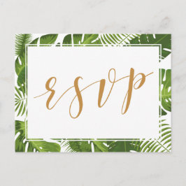 Postal De Invitación RSVP Postcard oro tropical y boda verde