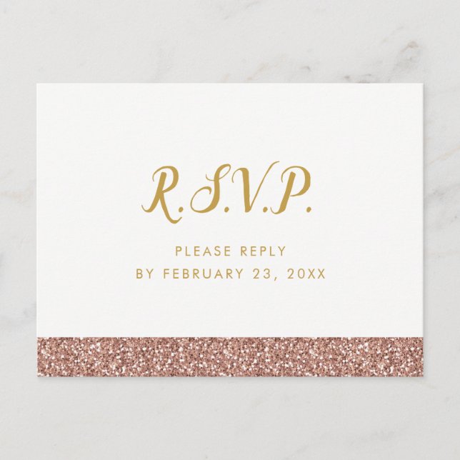 Postal De Invitación RSVP Postcard Rosa Oro Sencillo de Purpurina Rosa (Anverso)