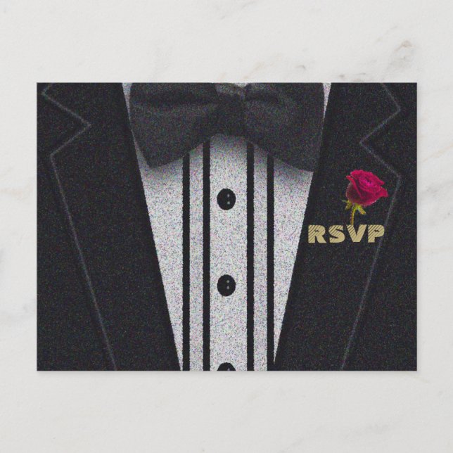 Postal De Invitación RSVP | Purpurina Tuxedo (Anverso)