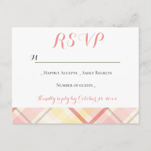 Postal De Invitación RSVP Raya Amarilla Rosa Cuadro Escocés Fiesta de B