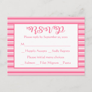 Postal De Invitación RSVP Rayas Rosadas y Blancas para Boda