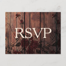 Postal De Invitación RSVP Red Floral Faux Lace y Madera