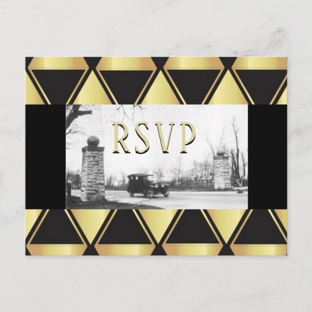 Postal De Invitación RSVP Roaring Twentis Art Deco (Anverso)