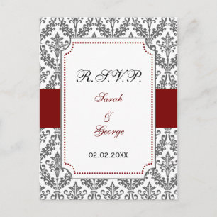 Postal De Invitación rsvp rojo del damasco