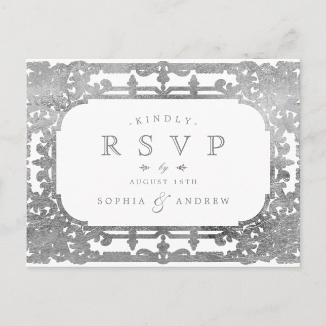 Postal De Invitación RSVP romántico elegante plateado (Anverso)