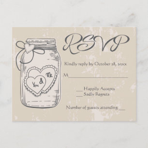 Postal De Invitación RSVP rusa Mason Jar Hearts Brown Tan Boda