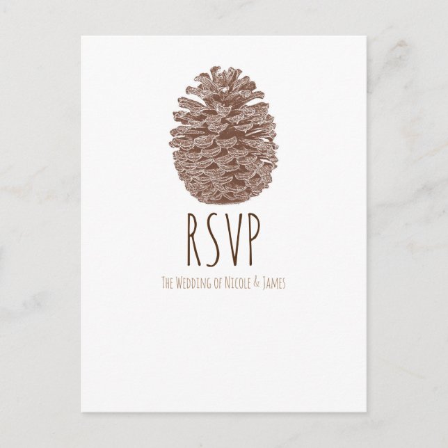 Postal De Invitación RSVP Rústico Cono de Pino Elegante Sencillo Boda (Anverso)