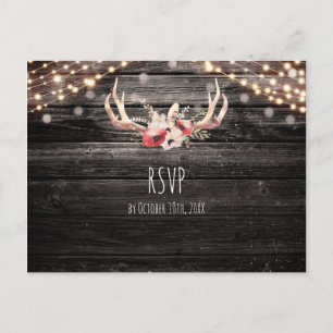 Postal De Invitación RSVP Rústico Madera & Luces Floral Astas Boho