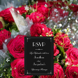 Postal De Invitación RSVP Sencillo elegante negro clásico matrimonio RS