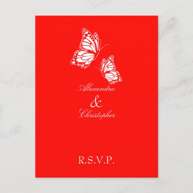 Postal De Invitación RSVP simple de mariposa roja (Anverso)