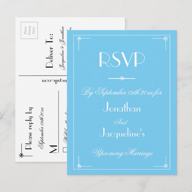 Postal De Invitación RSVP simple y moderna Aqua Blue Wedding RSVP (Anverso / Reverso)
