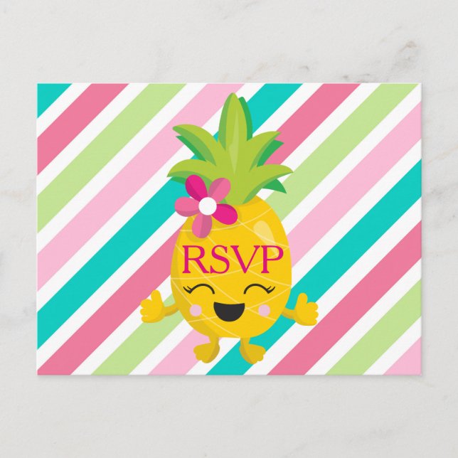 Postal De Invitación RSVP sonriente de piña (Anverso)
