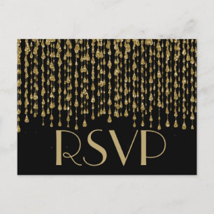 Postal De Invitación RSVP Streaming de Confetti dorado con fondo negr