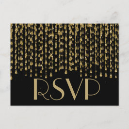 Postal De Invitación RSVP | Streaming de Confetti dorado con fondo negr