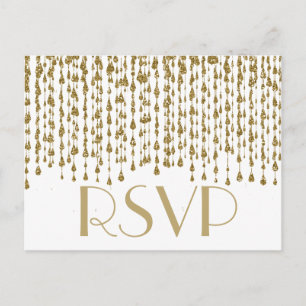 Postal De Invitación RSVP Streams de Confetti dorado