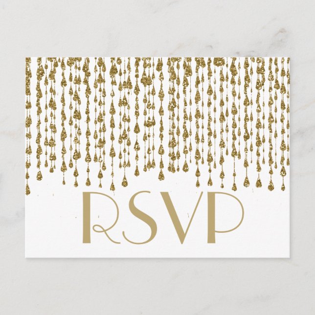Postal De Invitación RSVP | Streams de Confetti dorado (Anverso)