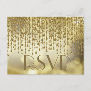 Postal De Invitación RSVP   Streams de Confetti dorado con fondo bokeh